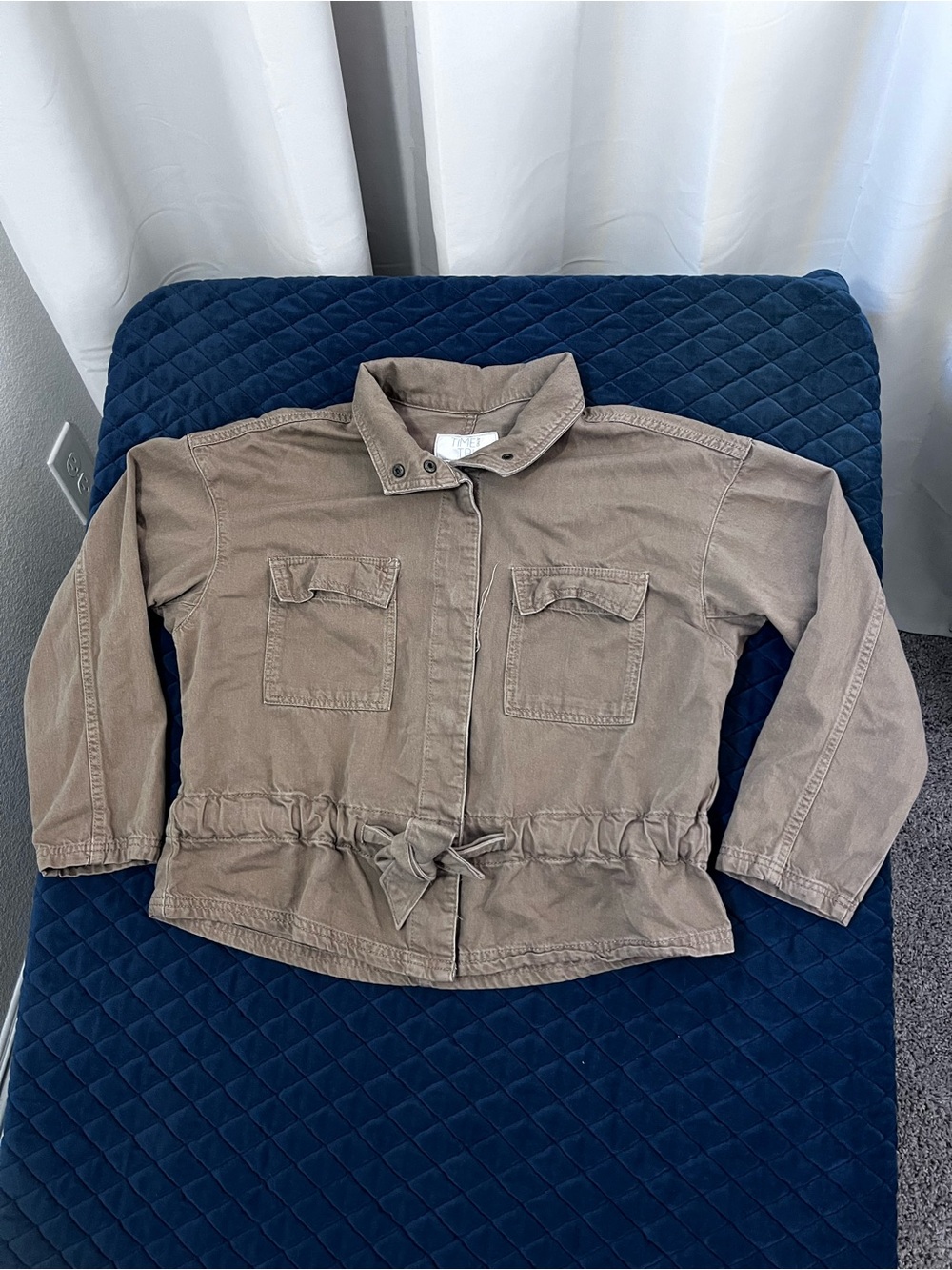 Time and Tru Button Utility Jacket in Light Brown - Front Tie Knot - Long Sleeve